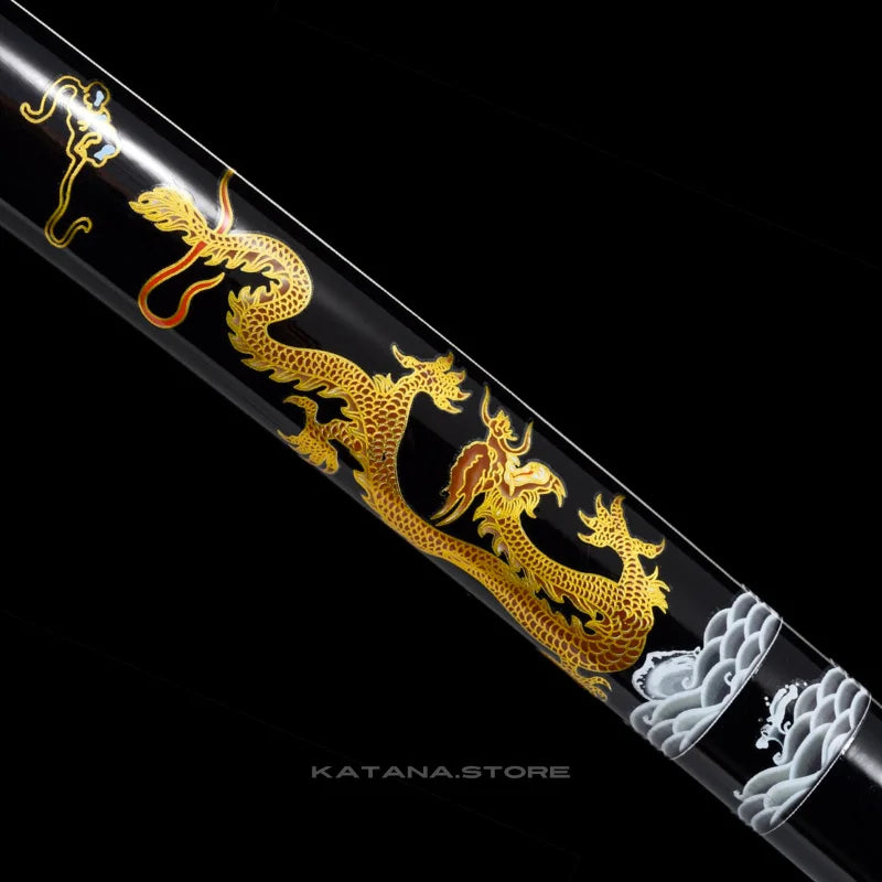Black Katana with Gold Dragon