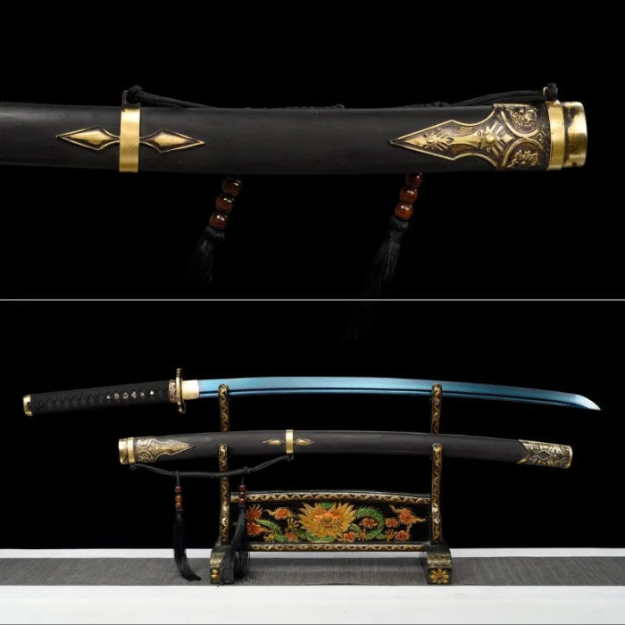 Blue and gold katana