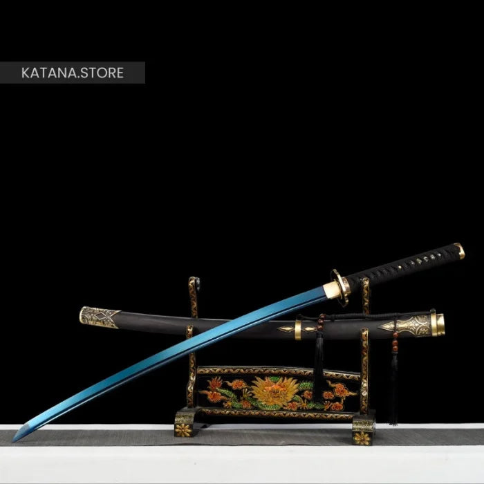 Blue and gold katana