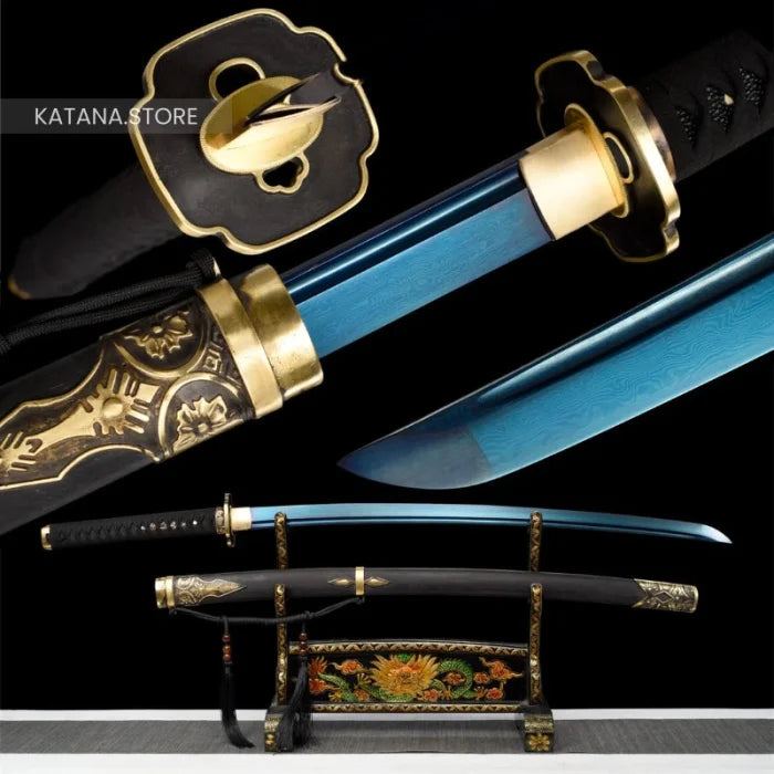 Blue and gold katana