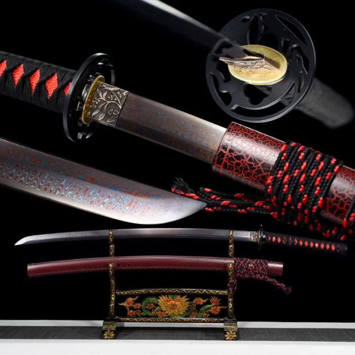 Red and Black Damascus Katana