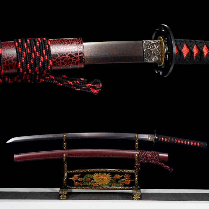 Red and Black Damascus Katana